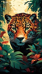 tygrys wyłaniający się z zarośli w jaskrawym ubarwieniu - obrazy, fototapety, plakaty