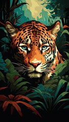 tygrys wyłaniający się z zarośli w jaskrawym ubarwieniu
