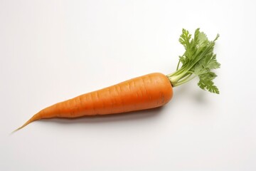 Carrot with fresh green leaves, vibrant orange color, and a smooth texture, isolated on a white background. Perfect for healthy lifestyle themes, culinary uses, and representing organic
