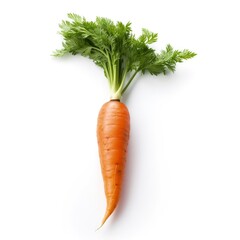 Carrot with fresh green leaves, vibrant orange color, and a smooth texture, isolated on a white background. Perfect for healthy lifestyle themes, culinary uses, and representing organic