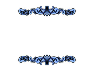 a blue and black frame with flowers and leaves