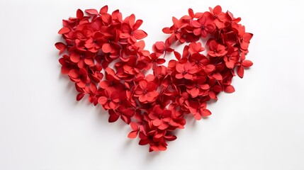 Heart-Shaped Arrangement of Red Flowers on White Background