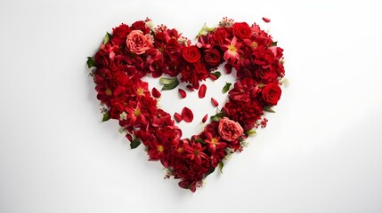 Heart-Shaped Arrangement of Red Flowers on White Background