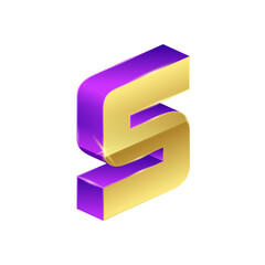 3D Letter S Gold Color Transparent Background. Alphabet Initial Letter S 3D Shiny Gold. 3D letter S Perspective Isometric Symbol Isolated White Background. Icon logo of letter S.