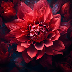 close up of a red flower with a lot of petals