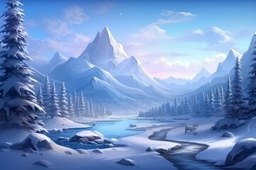 Stunning Winter Wonderland: A Majestic Journey through Snow-capped Mountain Landscape Generative AI