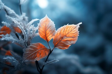 Enchanting Frost-Kissed Foliage: A Majestic Winter Wonderland Generative AI
