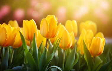 Vibrant Yellow Tulips with an Adorable Ladybug: Nature's Beauty at its Finest Generative AI