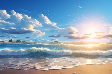 Sun-Drenched Serenity: Captivating Views of Sunlight Dancing on Ocean Waves Generative AI