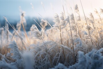 Obraz premium Mesmerizing Frost Kissed Meadow: An Exquisite Display of Nature's Artistry Generative AI