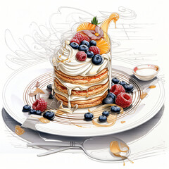 Pancakes with cream and berries