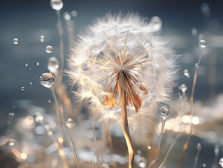 Stunning Close-Up: Dew-Kissed Dandelion Flower - A Symphony of Nature's Beauty Generative AI