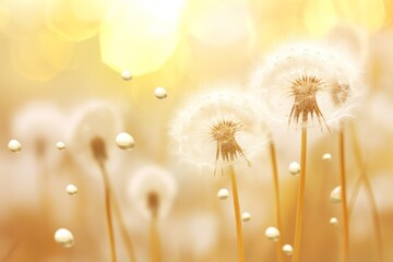 Unveiling the Majestic Beauty: A Glistening Golden Dandelion - Capturing Rain's Tender Touch Generative AI