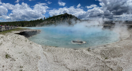 relaxing and enjoying beautiful view in Yellowstone National Park. Wyoming, USA