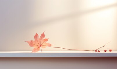 Unveiling the Autumn Charm: Close-Up View of a Lone Maple Leaf by a Window Generative AI