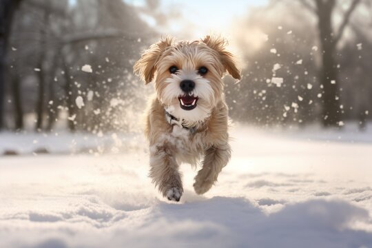 Adorable Pup's Snowy Adventure: Unleashed Joy in Winter Wonderland! Generative AI