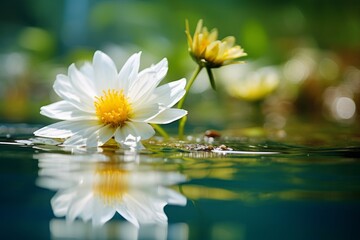 Captivating Solitude: A Lone White Flower Adrift in Tranquil Waters Generative AI