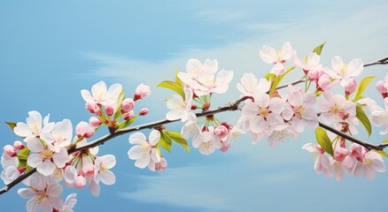Experience the Tranquility: Exquisite Apple Blossom Branch against Serene Blue Sky Generative AI
