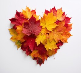 Naklejka na ściany i meble Autumn Love: Vibrant Maple Leaf Heart on a Pristine White Background Generative AI