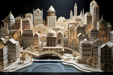 Fototapeta premium A fantastical papercraft cityscape, with towering buildings and intricate details that highlight the versatility of paper art. Ai Generated.NO.04