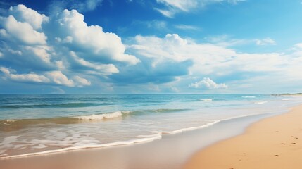 Fototapeta na wymiar Breathtaking Panorama: Sunshine Dances on Tranquil Beach Sands Generative AI