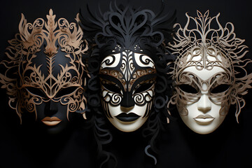 Intricate paper art masks inspired by different cultures, showcasing the diverse beauty of traditional craftsmanship. Ai Generated.NO.03