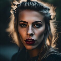 Fototapeta premium headshot photo of a young pretty punk rock girl woman, looking into the camera.