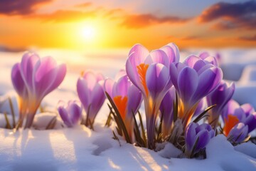 Unveiling Nature's Artistry: A Stunning Field Awash with Vibrant Crocuses Generative AI