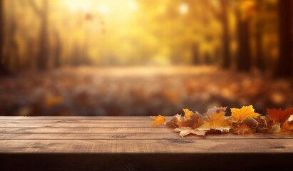 Naklejka na ściany i meble Enchanting Autumn Splendor: Woodland Colors on a Vintage Board - Experience it Now! Generative AI