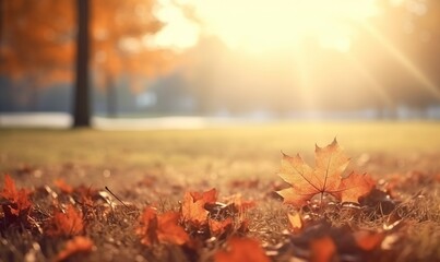 Captivating Fall: A Vibrant Tapestry of Autumn Leaves on a Field Generative AI