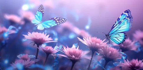 Stoff pro Meter Mesmerizing Dance of Butterflies amidst Lush Blue Blooms: A Visual Treat Generative AI © monsifdx