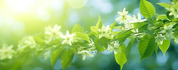 Fototapeta na wymiar Explore the Beauty of Nature: Vivid Green Foliage & Blooming Flowers Generative AI