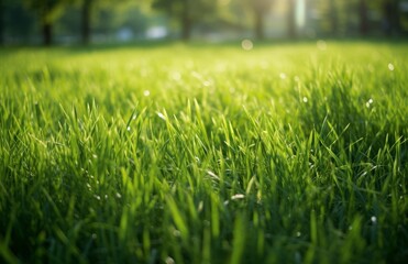 Captivating Sunlight Through Emerald Green Grass: A Blissful Morning Capture Generative AI