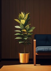 Exquisite Green Houseplant in Rustic Brown Pot - The Perfect Eco-friendly Home Decor Generative AI