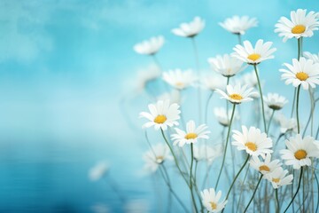 Enchanting Display of Vibrant Daisies against a Turquoise Backdrop - Pure Visual Delight! Generative AI