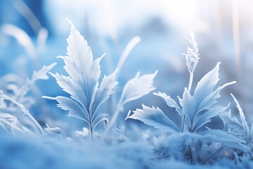 Mesmerizing Frost: Exploring the Majestic Beauty of Blue Leaves in Winter Generative AI