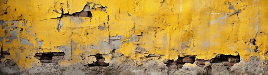 Deteriorating Yellow Brick Wall with Peeling Paint and Cracks
