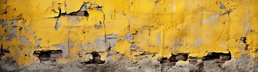Obraz premium Deteriorating Yellow Brick Wall with Peeling Paint and Cracks