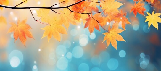 Stunning Display of Autumn: A Serene Symphony of Falling Maple Leaves Generative AI