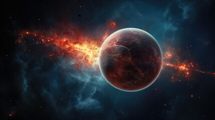 Obraz na płótnie Canvas A planet is hit by a meteorite