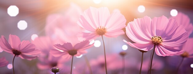 Fototapeta premium Splendid Sunset: A Stunning Display of Pink Cosmos Bathed in Sunlight Generative AI