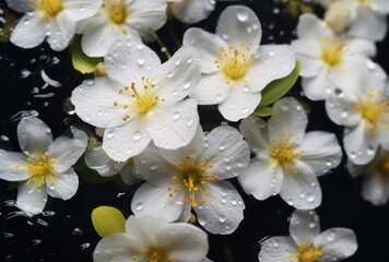 Naklejka na ściany i meble Captivating Purity: Close-Up View of Dew-Kissed White Flowers Generative AI