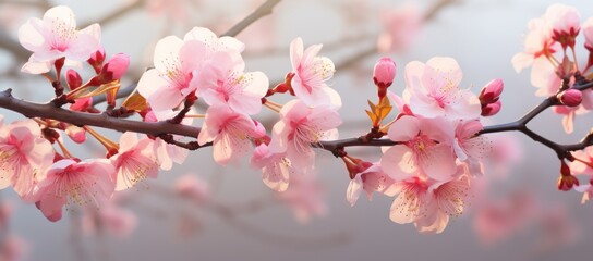 Captivating Beauty: Blossoming Pink Flowers in a Majestic Tree Branch Generative AI