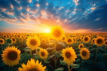 Sunset Symphony: The Golden Splendour of Sunflower Fields Generative AI