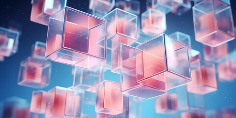 A 3d cube with pink and blue liquids - obrazy, fototapety, plakaty