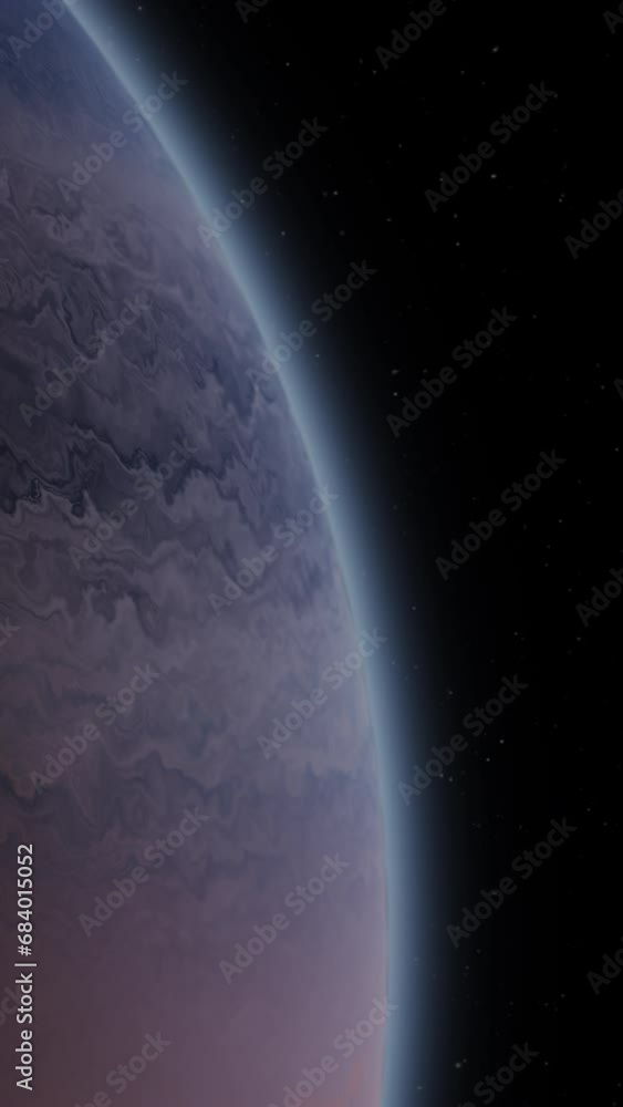 Wall mural Giant gas planet in deep dark outer space. 3D animation and artistic concept of big Jupiter-like alien exoplanet. Space exploration and planetary science discovery of inhabitable extrasolar gas planet