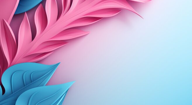 Experience a Vibrant Tropical Escape: Unveil Pink and Blue Paradise in This Image! Generative AI