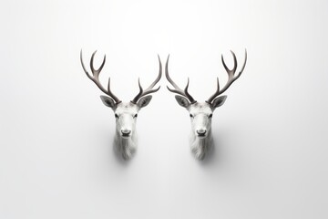 Discover the Mesmerizing Beauty of Two Majestic Reindeer Portraits Against a Pure White Backdrop! Generative AI