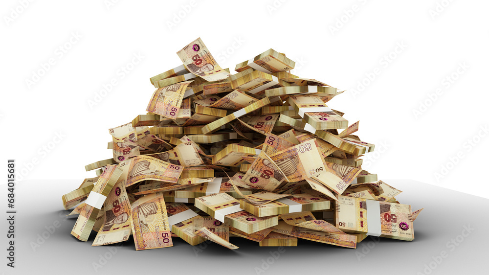 Poster big pile of tunisian dinar notes. a lot of money isolated on transparent background. 3d rendering of