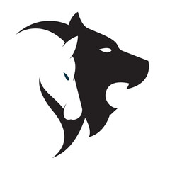 Lion head and horse head design isolated on transparent background. Animals.